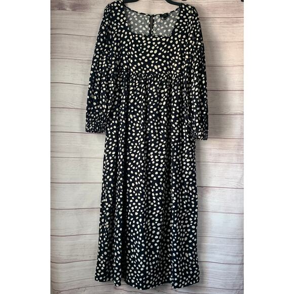 Who What Wear Black with White Polka Dot Maxi Dress Long Baloon Sleeves Size M - Picture 1 of 15